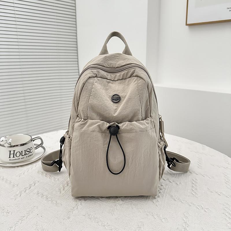 

New Solid Color Women Waterproof Nylon Backpack Simple School Bag for Teenage Girl Shoulder Travel Hand Bag Book Bag Rucksac бежевый