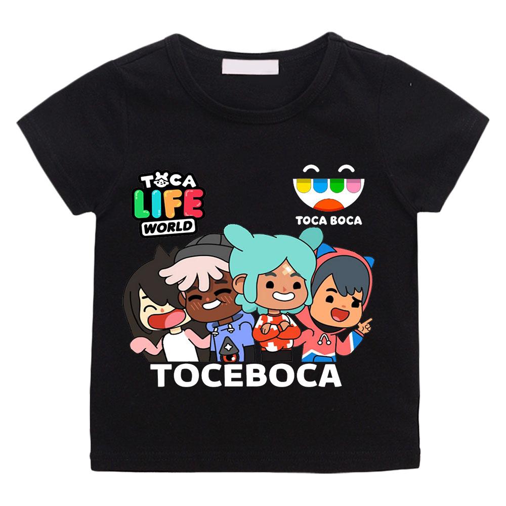 

Toca Boca World Cartoon Print Streetwear T-shirts 100% Cotton Cartoon Manga Short Sleeve Boys Girls O-Neck Kids Tees Summer 100 чёрный