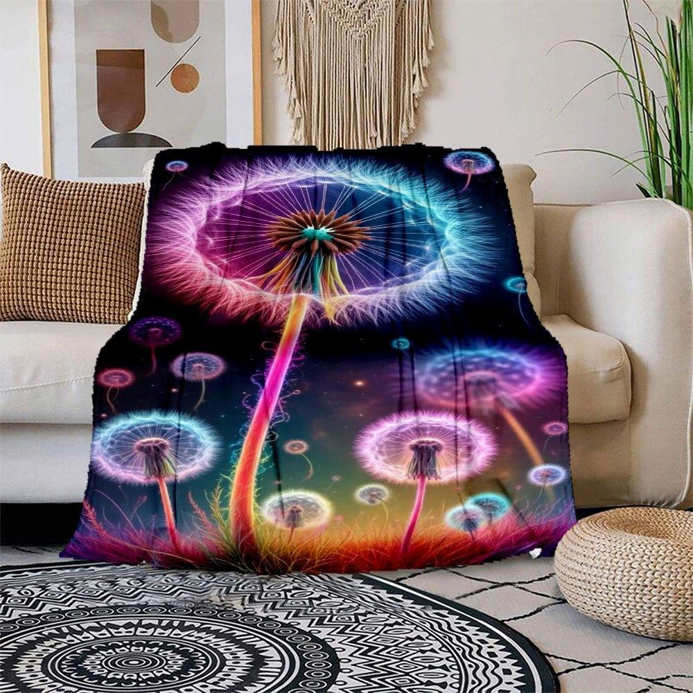 

Fantasy Dandelion Glow: A Magical Garden of Colorful Lights Blanket Flannel Throw Blanket for Sofa, Bed, Travel, Camping, Office, Couch, Ch 150x180cm