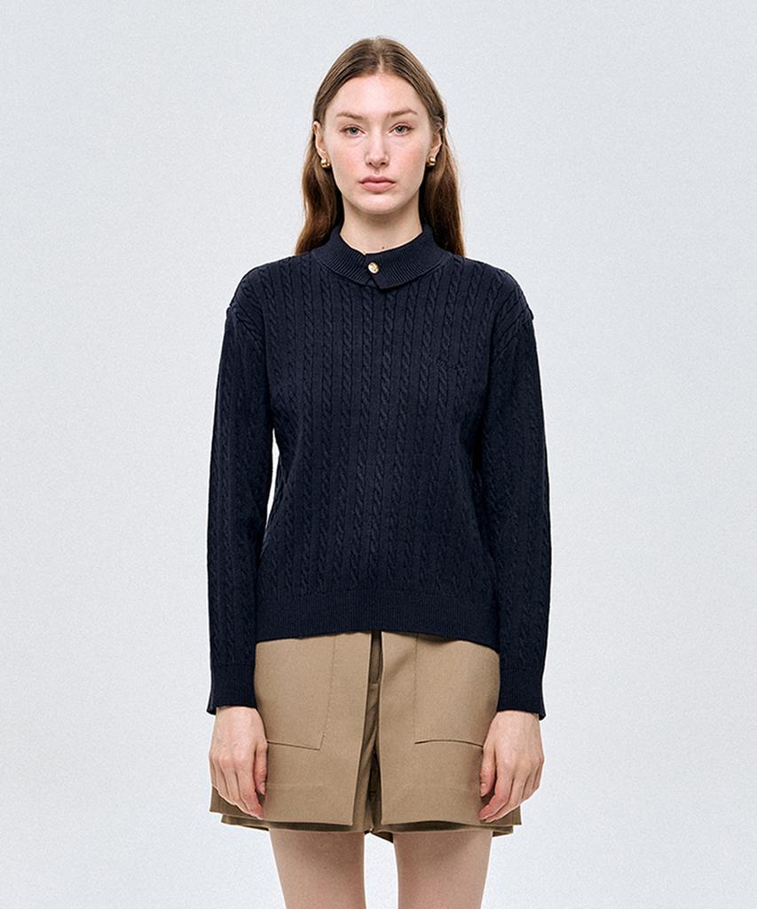 LESONNET Duke Cable Knit Pullover Navy