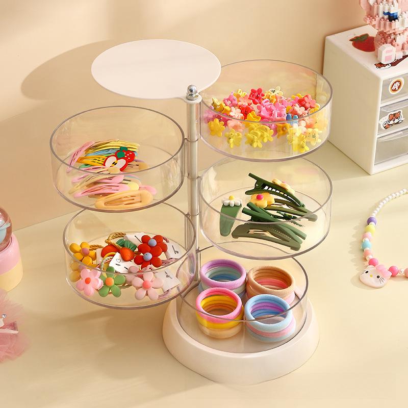 Rotating Hair Accessories Storage Box for Kids - Organizes Hairpins, Clips, and Rubber Bands