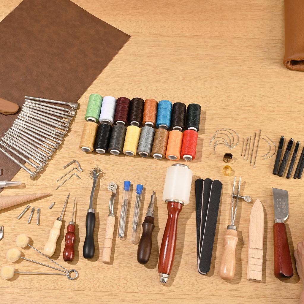 VEVOR Leather Working Tools Kit, 92 PCS Leather Craft Tools with Portable Leather Storage Bag, Engraving Punching Sewing Stamping Sanding Tools
