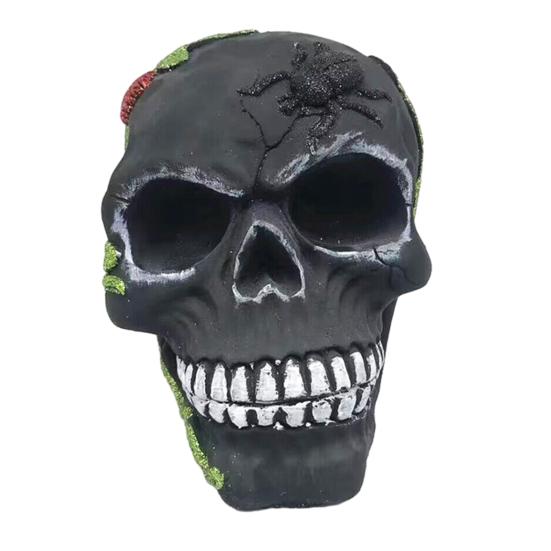 Day of The Dead Skull Statue Tabletop Floral Skull Figurine Halloween Human Skull Model for Home Decoration