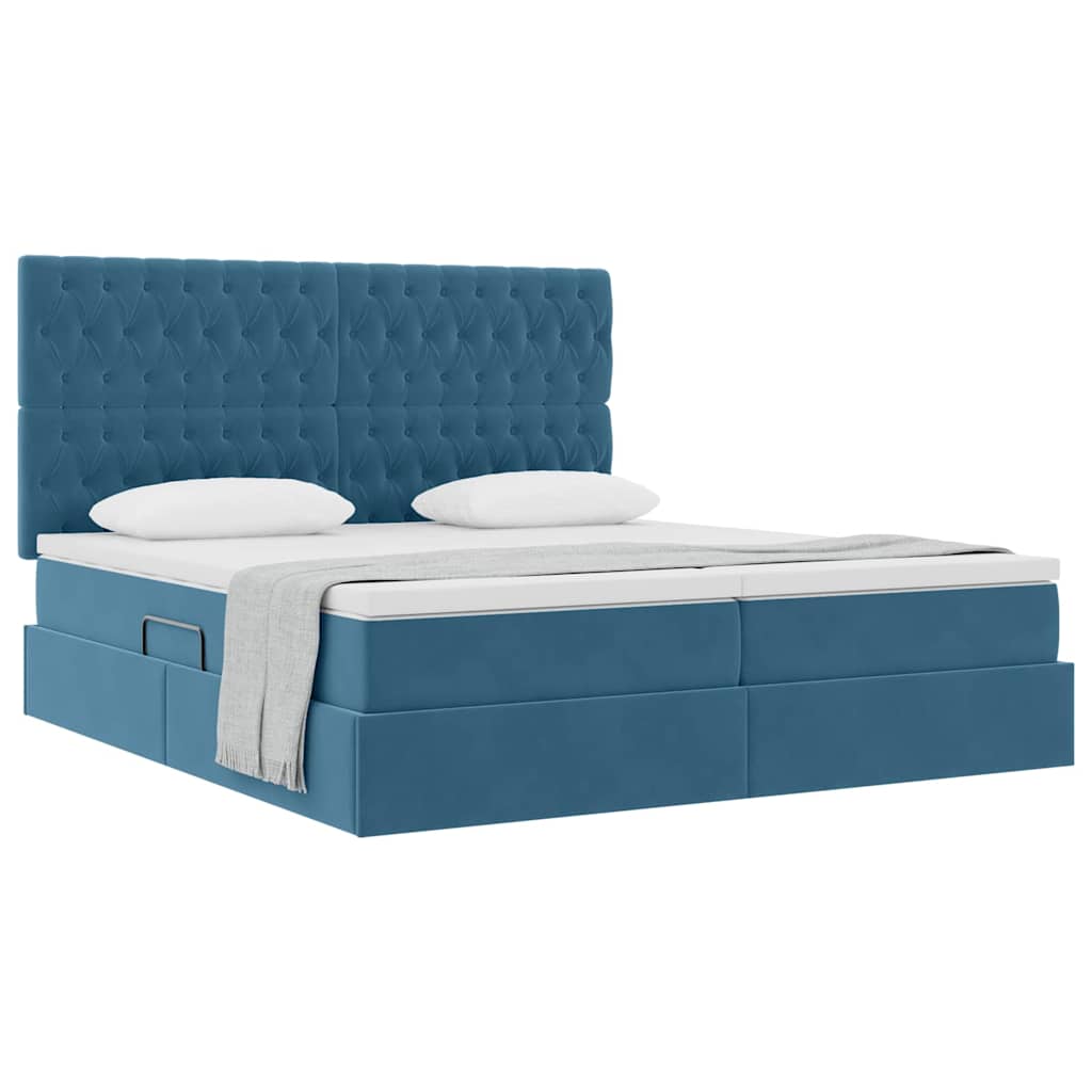 Storage Bed with Mattress Dark Blue 200 x 200 cm Velvet