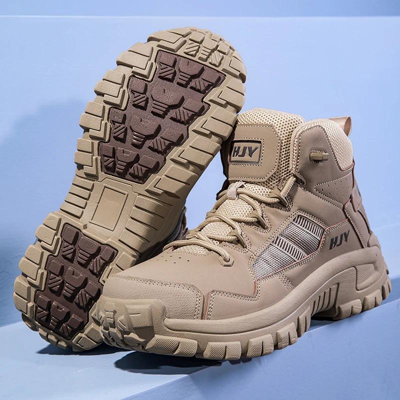 Fashion Casual Leather Ankle Boots for Men Fashion Soft-soled Male High Top Shoes Non-slip Travel Climbing Camping Footwear Basic Boots