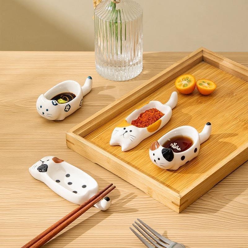Cute Cat Shaped Soy Sauce Dish, Small Plate, Condiment Dish, Chopstick Rest, Ceramic Mini Animal Plate, Stylish Tableware, Cat Lover Gift Present A