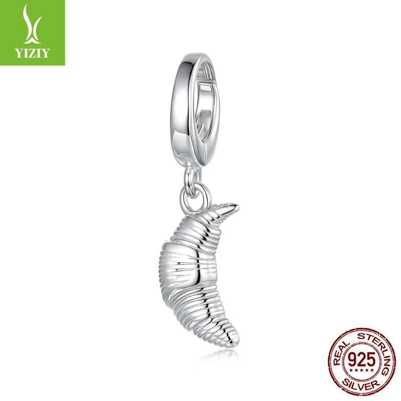 Creative Design Sense Opening And Closing Buckle Croissant Pendant Accessories S925 Sterling Silver French Romantic Wind Beads