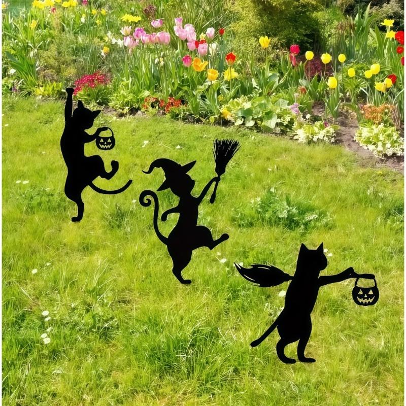 Elegant Black Metal Feline Lawn Statues Suitable For Yard Decoration No Tool Installation Required Durable Metal Craft