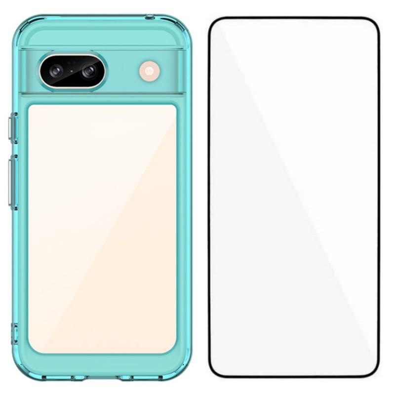 For Google Pixel 8a Back Cover WANLONFENG XC Series TPU Acrylic Phone Case with Tempered Glass Film