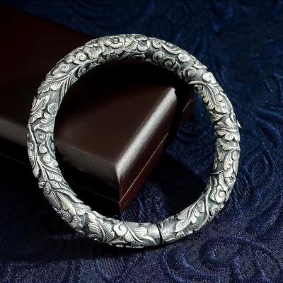 Neues silberfarbenes Damenarmband, solides Retro-Herrenarmband im nationalen Stil, personalisiertes Silberschmuck-Geschenk für Liebhaber