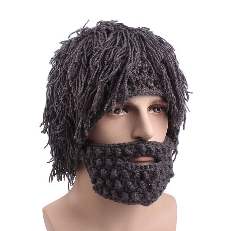Hobo Mad Caveman Style Winter Knit Beanies With Premium Wig Beard Design**