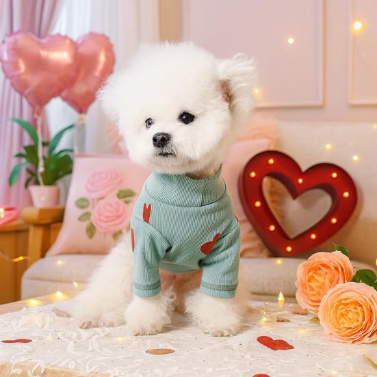 Red Heart Dog Shirt Love Pullover Valentine's Day Heart Prints Pet Turtleneck Cute Pet Clothes Festive