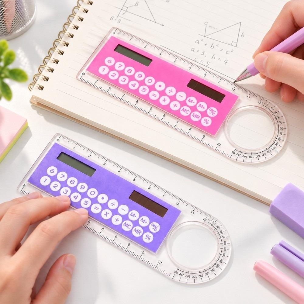 2Pcs 10cm Ruler Solar Calculator 2in1 Design Multifunction Calculator Office Supplies
