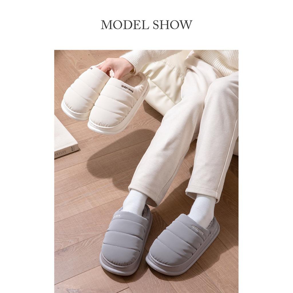 Waterproof Cotton Slippers for Men, Winter Warmth, Indoor Home, Thick Bottom, Plush Warmth, Anti Slip Cotton Slippers for Women