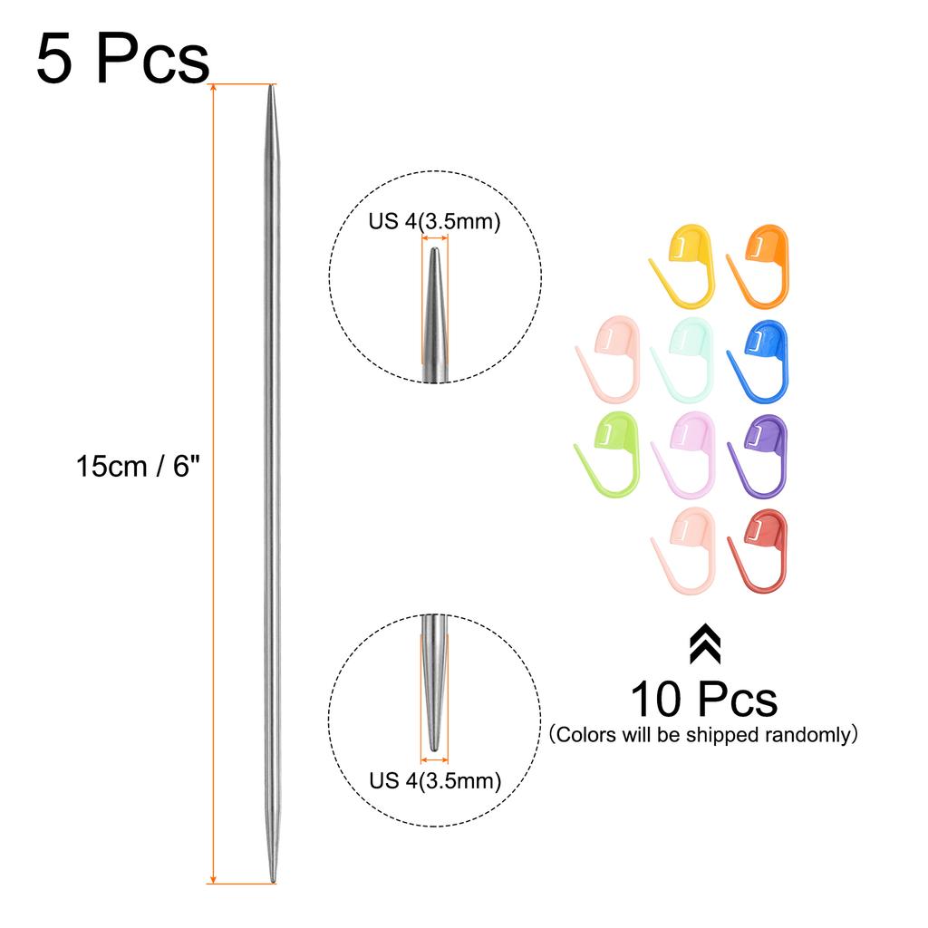 5Pcs Knitting Needle Size US 1.2-5mm Length Stainless Steel Double Pointed Sweater Stitching Needles w 10 Colorful Stitch Marker