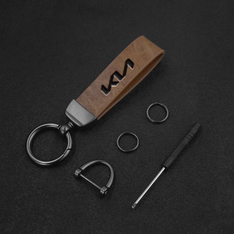 2026 Hot Car Sticker Car Styling Vintage Leather Keychain Zinc Alloy Key Ring for Kia Ceed Sportage Picanto Cerato Seltos Soul R