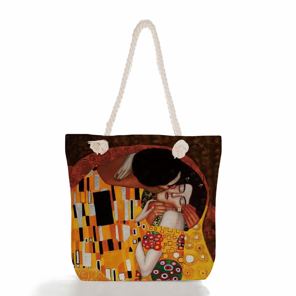Oil Painting of a Person Print Thick Rope Single-shoulder Beach Bag 7217