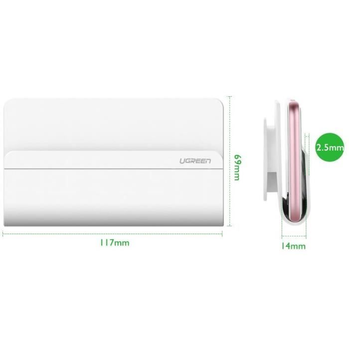 Support Téléphone - UGREEN - Mural Auto Adhésif - Compatible iPhone 12 - Plastique - Installation sans forage