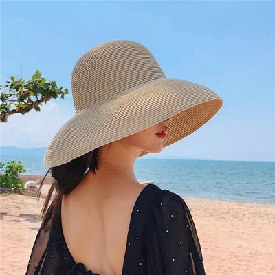 Nieuwe Zomer Hepburn Stijl Vintage Ontwerp Grote Rand Strohoed Dames Meisjes Effen Kleur Strand Vakantie Zonnehoed Elegante Brede Rand Hoed