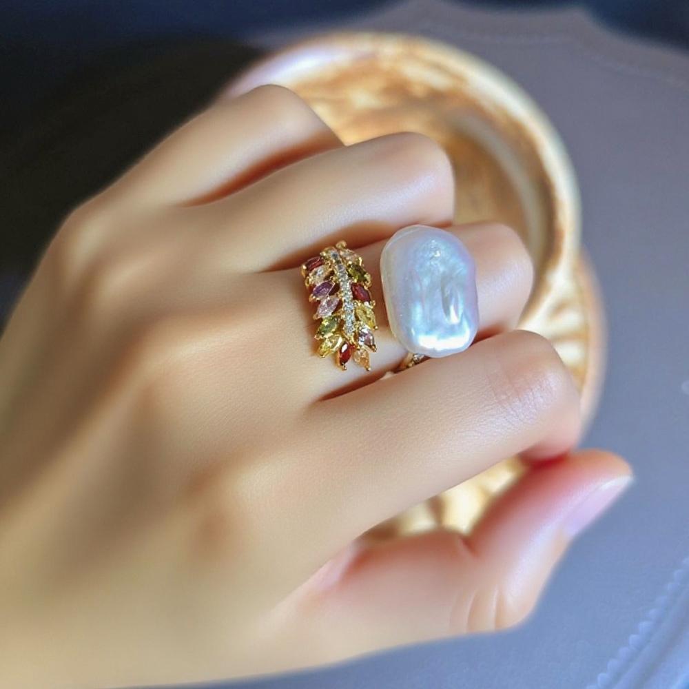 SENIKO 12-16mm Natürliche Süßwasser Perle Ringe Für Frauen Mode Weibliche Zirkonia CZ Ring Perle Schmuck Einstellbare ring