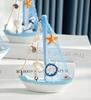 1pc Mini Mediterranean Nautical Wooden Blue Sailing Boat Wood Craft Ornament for Home & Party Decoration