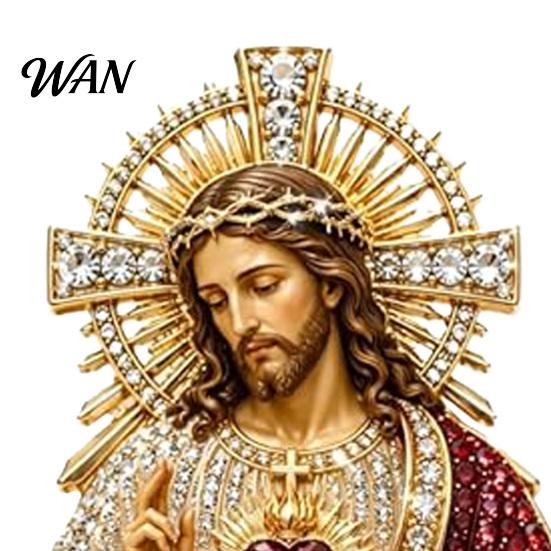 Religious Safety Pin Buckle Sacred Heart of Jesus Brooch, Christian Confirmation with Enamel Finish, Jewelry Gift for Women Men Devotional Keepsake
