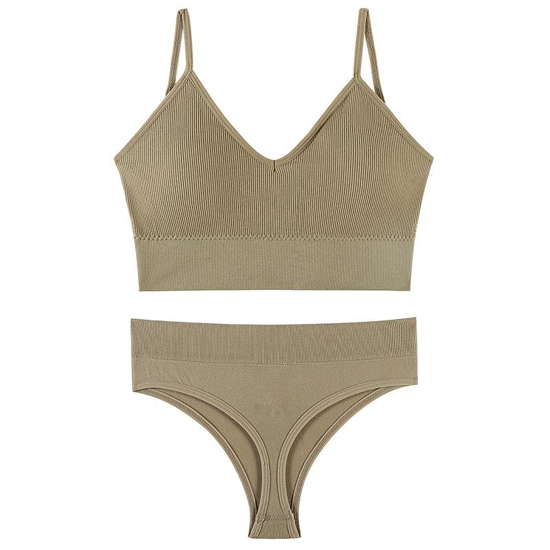 Women's French Wirefree Push-Up Bra Set - Thin, Sexy Triangle Cup Sports Underwear with Beautiful Back Design, Two-Piece.