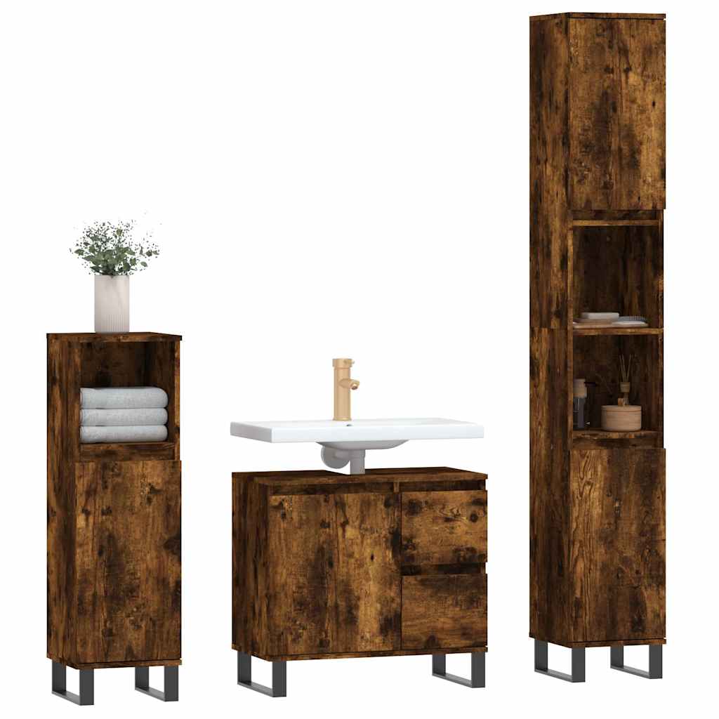 Vidaxl 3-Piece Bathroom Furniture Set, Smoked Oak
