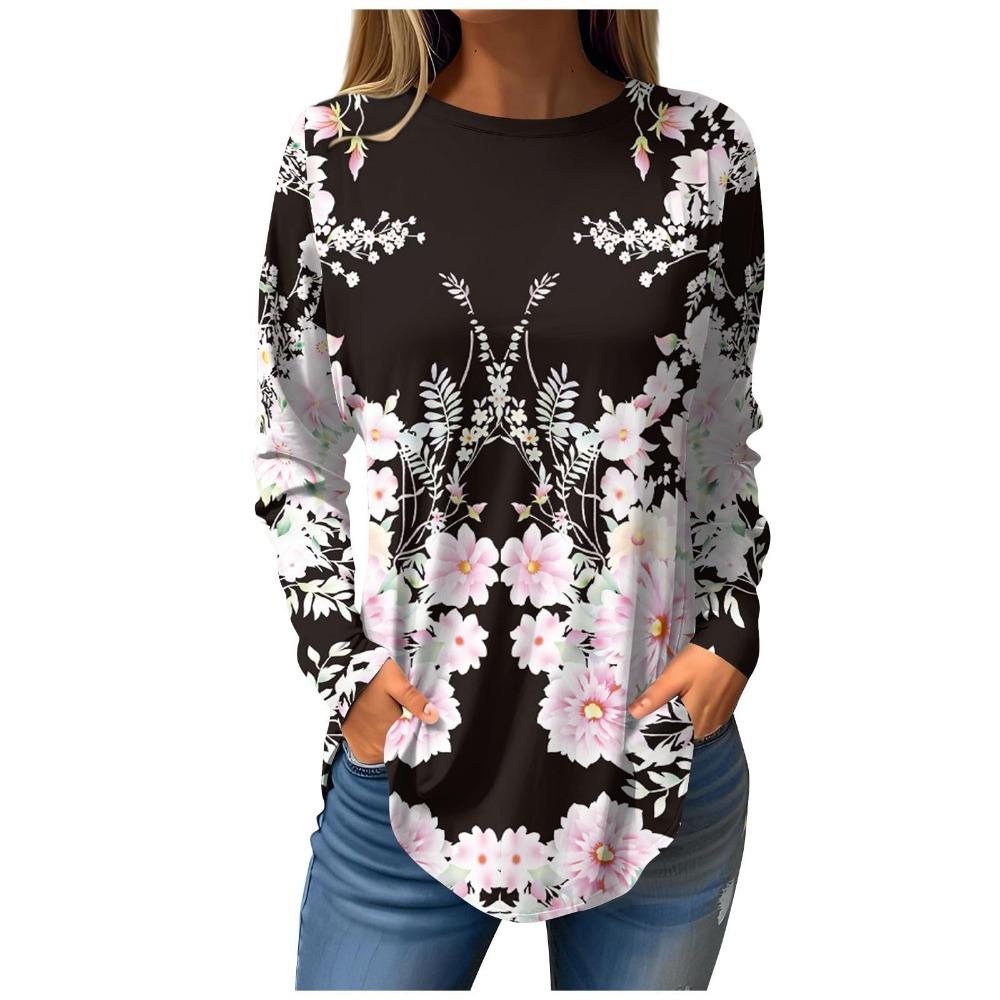 

Женская футболка с 3D-принтом листьев, модная, с длинным рукавом, круглым вырезом, обычного кроя, для праздничных выходных, весны и осени XL