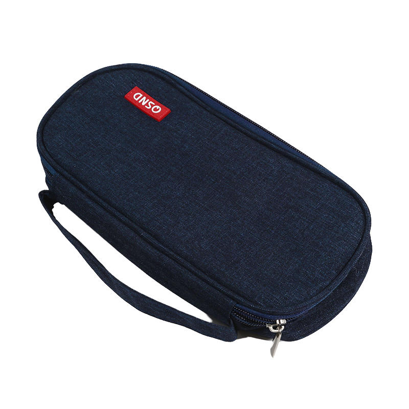 Handheld Double-layer Pencil Case Oxford Cloth Solid Color Student Case Pencil with Pen Clip Compartment Storage Bag School Stationery
