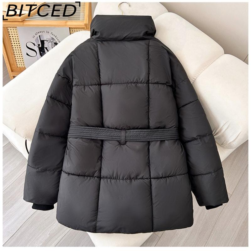 BITCED Women's Winter Thickened Collared Waist-cinched Cotton Coat Slim-fitting Solid-colour Cotton Jacket
