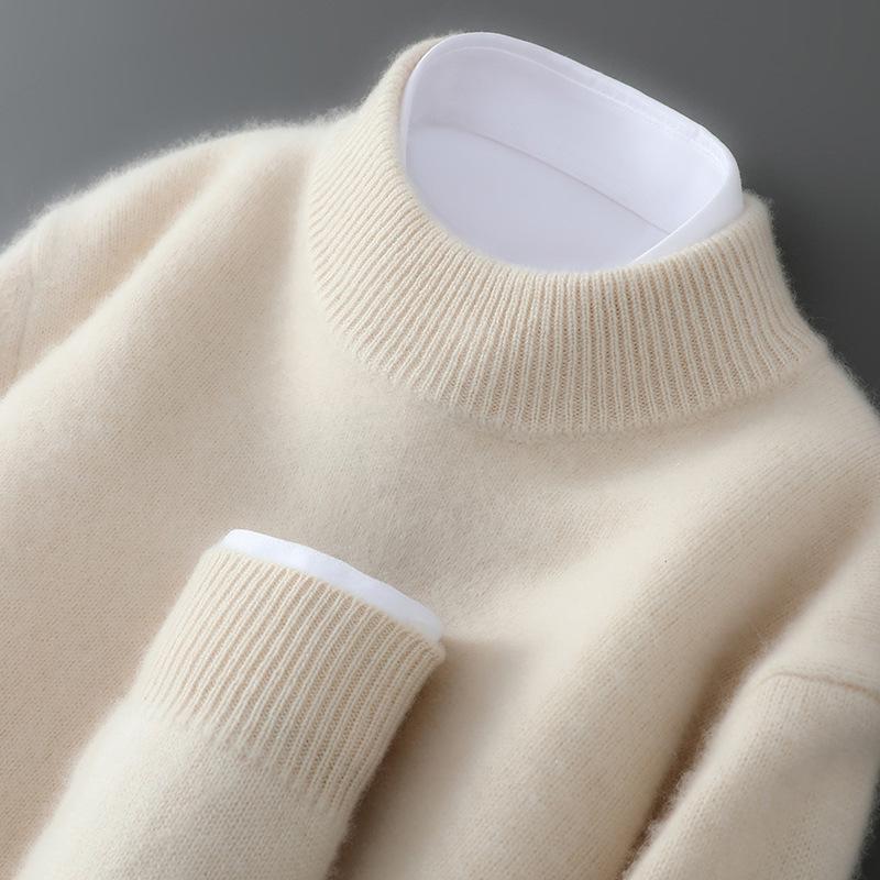 Men's 100% Wool Half-High Neck Loose Knit Sweater - Autumn/Winter Cashmere Pullover