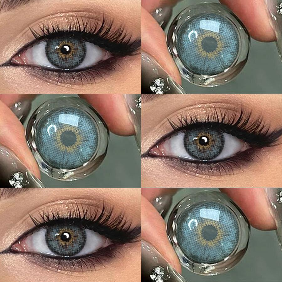 FreshLady 1 Pair 2pc 14.2mm Yearly Disposable Colored Contact Lenses, 40% Water, Soft & Breathable Cosmetic Lenses, Natural Brown/Green/Blue/Gray