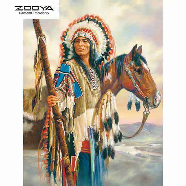 

ЗООЯ DIY 5D Полный Круглый Алмазная Картина Индийская Лошадь Вышивка Крестом Ремесло Стежок Домашний Декор