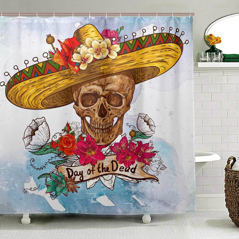 

Day Of The Dead Toilet Curtain Colorful Flower Sugar Skull Waterproof Polyester Fabric Shower Curtain For Bath With 12 Hooks W60H190(CM)-1 Pcs