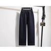 Retro Dark Blue Straight Leg Cropped Pants Jeans for Women Spring Elastic Waisted Wide Leg Pants