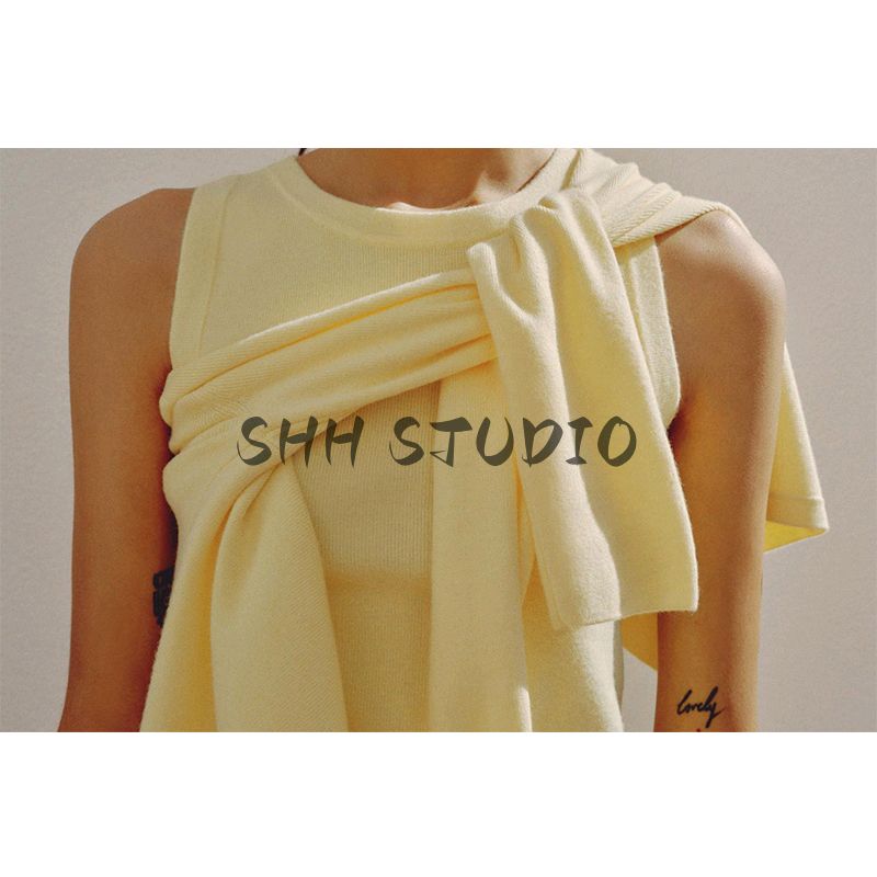 Spring New Women's Clothing Japanese Lazy Style Pure Color Sleeveless round Neck Plain Stitch Knitting Tops 5755128