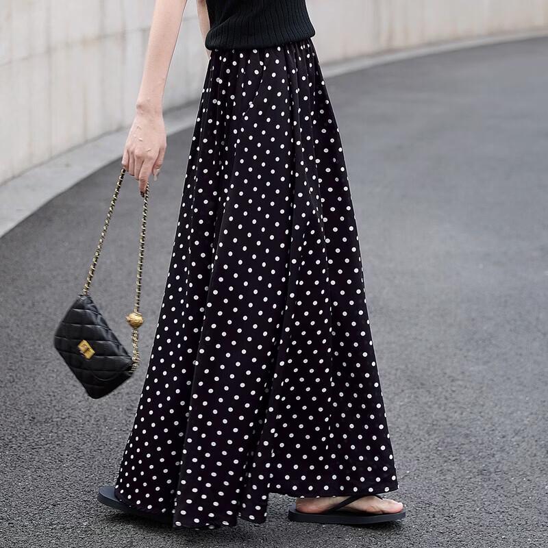 Women's High-Waist Polka Dot A-Line Long Skirt