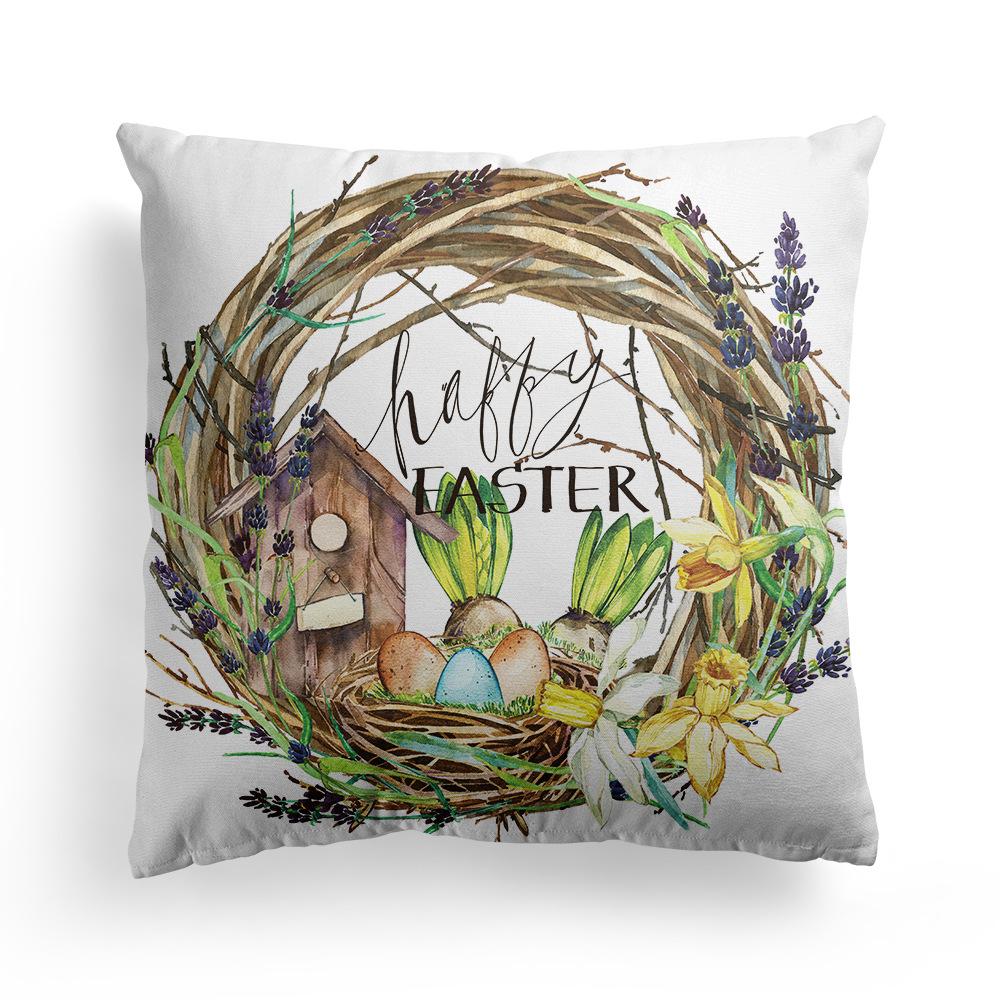 Easter Pillowcase Nordic Festival Rabbit Flowers Garland Home Peach Leather Velvet Pillow Cushion Cover