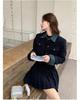Women's Autumn Denim Patchwork Set: Black Jacket & Midi Skirt Two-Piece Set