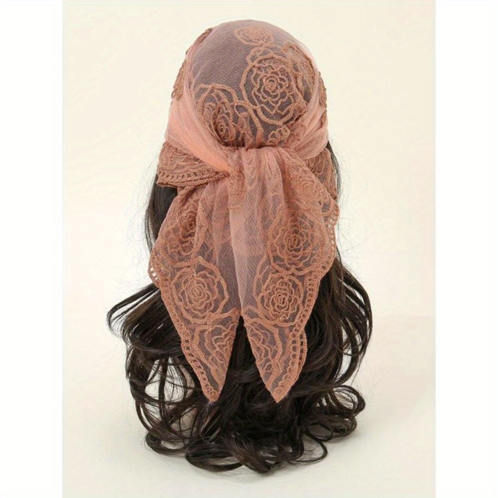 Spring Floral Mesh Scalloped Design Headscarf, Bohemian Floral Embroidered Wrap, Suitable For Women In All Seasons