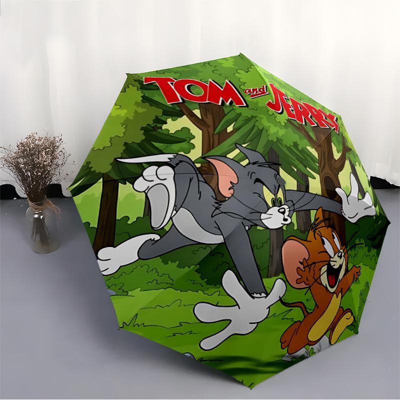 Tom und Jerry Automatischer Öffnungs-/Schließschirm, Robuster Eisenrahmen, Faltbares Tragbares Design, Reisen, Tägliche Nutzung 198