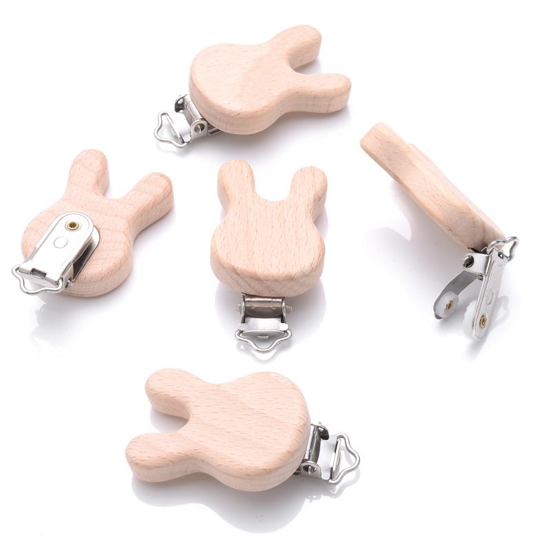 1Pcs Cute Animal Style Wood Natural Pacifier Chain Anti-Drop Beech Wood Dummy Clip DIY Essential Nipple Chain Accessories