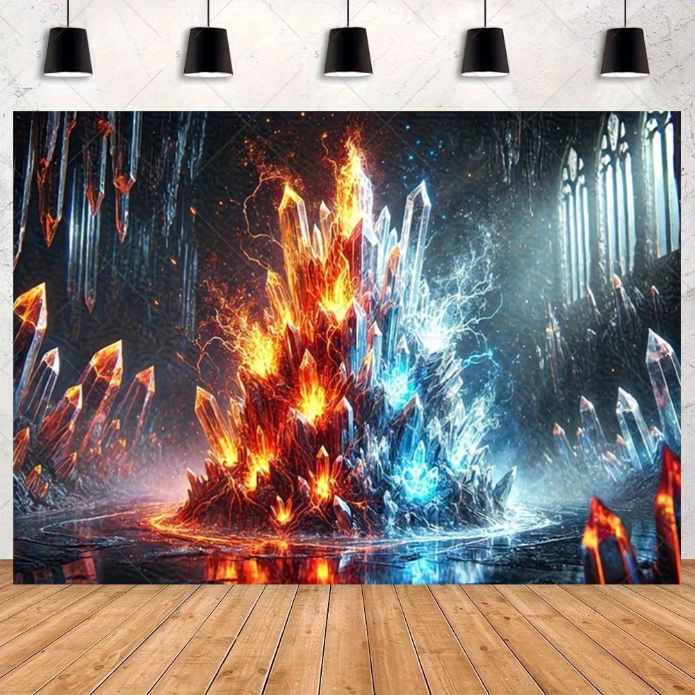 Ice and Fire Fusion Theme Backdrop Shocking Water Fire Elements Party Decoration Background Photography Studio Supplies Banner
