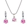 Women Round Cubic Zirconia Pendant Chain Necklace Hoop Earrings Jewelry Set
