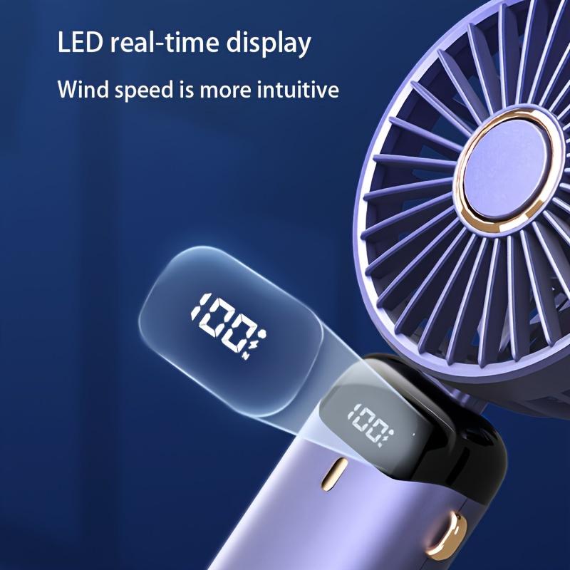 Mini-USB-aufladbarer Ventilator mit mehreren Geschwindigkeitsoptionen, tragbarer Ventilator mit LED-Anzeige, Handkühlgerät, ideal für den Einsatz zu Hause und auf Reisen