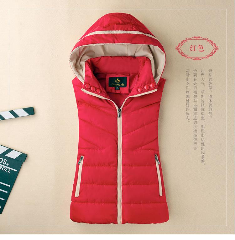 Women Casual Hooded Autumn Warm Sleeveless Waistcoat Jacket Female Cotton Padded Vest Parkas