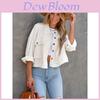 Classic Polo Collar Waffle Knit Cardigan For Women With Button Closure For Office Casuals