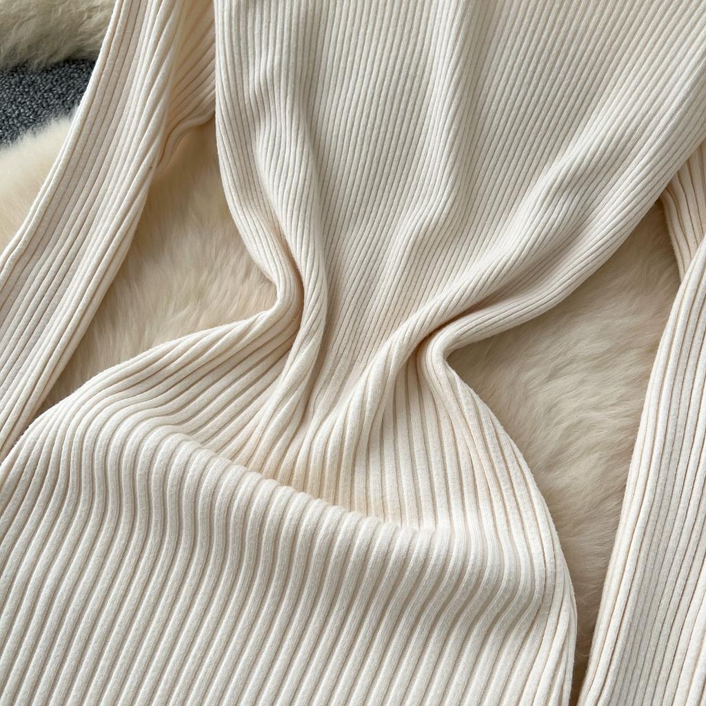 Autumn Winter Women V-neck Full Sleeve Casual Knitted Pullover Sweater Long Midi Dresses