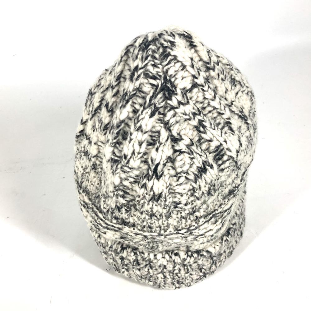 CHANEL Rhinestone beanie knit hat knit cap Knit hat Wool / Cashmere Black/White